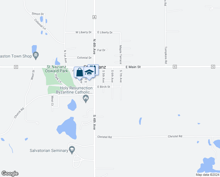 map of restaurants, bars, coffee shops, grocery stores, and more near 300 South 6th Avenue in Valders