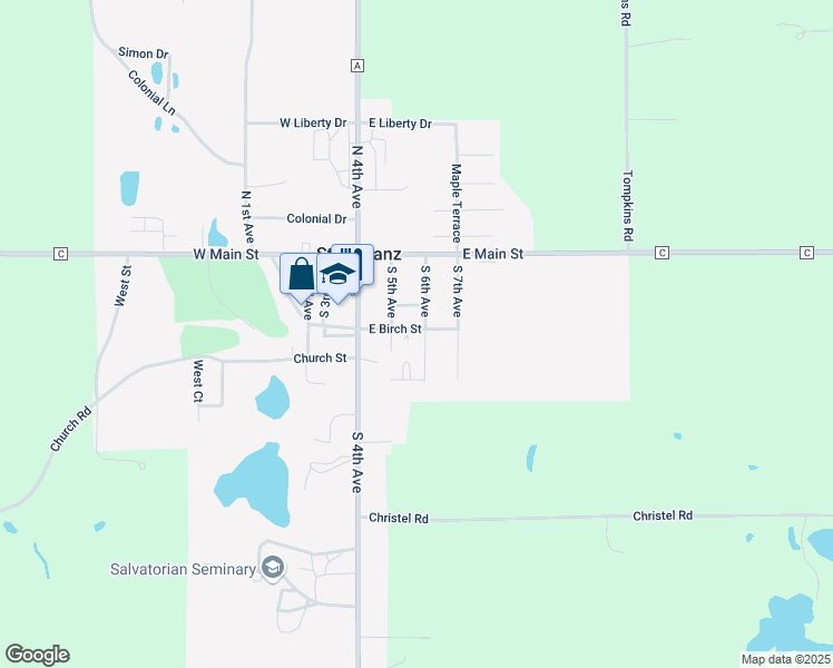 map of restaurants, bars, coffee shops, grocery stores, and more near 300 South 6th Avenue in Valders