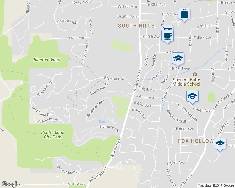 map of restaurants, bars, coffee shops, grocery stores, and more near 160 Westbrook Way in Eugene