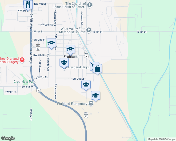 map of restaurants, bars, coffee shops, grocery stores, and more near 103 Southeast 6th Street in Fruitland