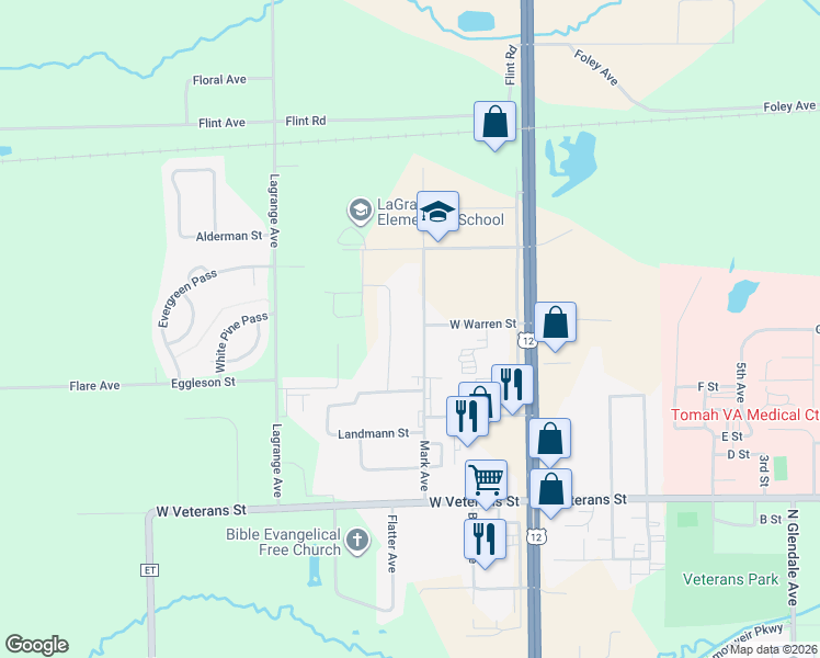 map of restaurants, bars, coffee shops, grocery stores, and more near 1229 Balsam Avenue in Tomah