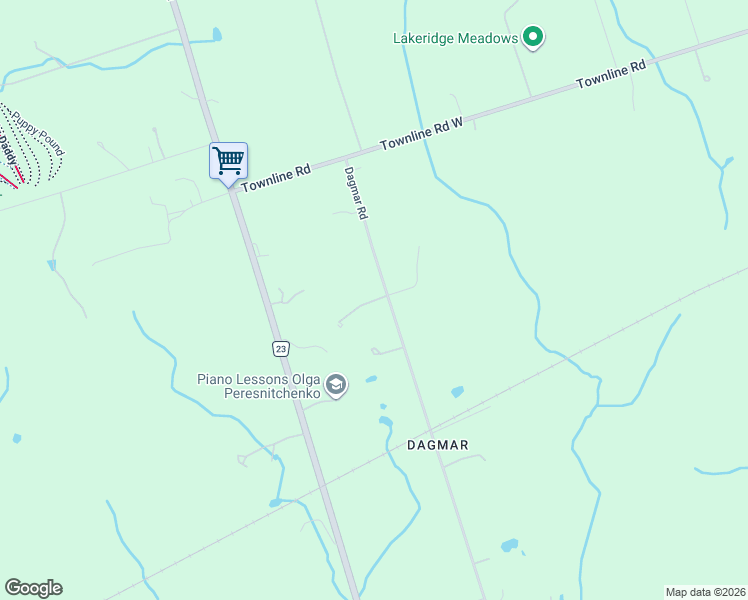 map of restaurants, bars, coffee shops, grocery stores, and more near 9805 Dagmar Road in Whitby