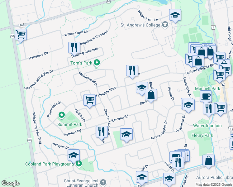 map of restaurants, bars, coffee shops, grocery stores, and more near in Aurora