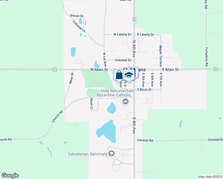 map of restaurants, bars, coffee shops, grocery stores, and more near 212 Church Street in Kiel