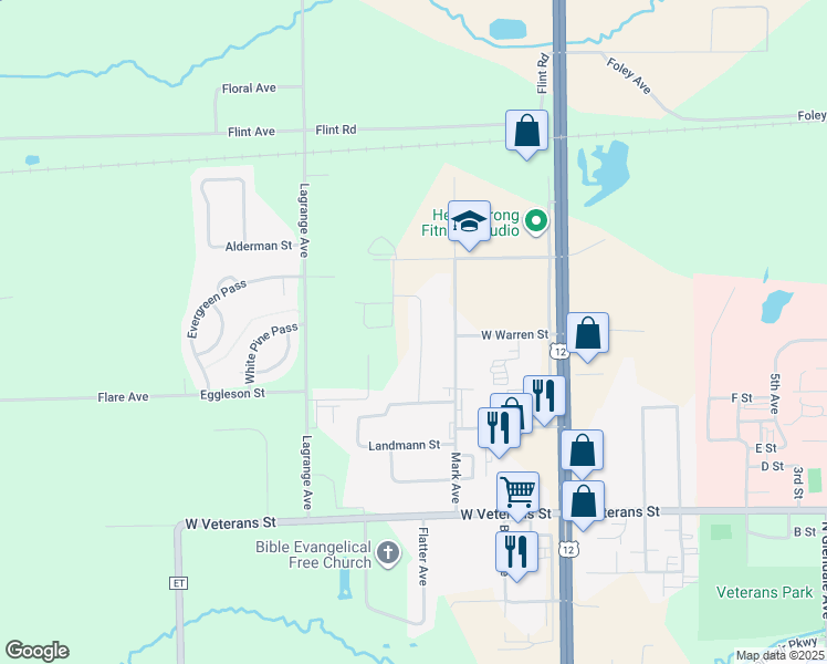 map of restaurants, bars, coffee shops, grocery stores, and more near 1230 Balsam Avenue in Tomah