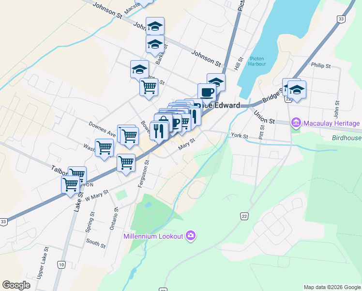 map of restaurants, bars, coffee shops, grocery stores, and more near 51 Mary Street in Prince Edward