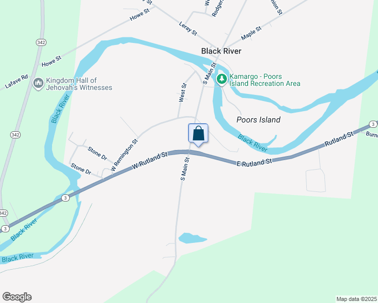 map of restaurants, bars, coffee shops, grocery stores, and more near 100 West Rutland Street in Black River