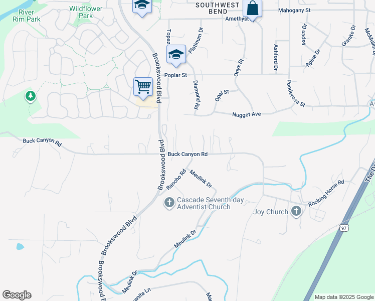 map of restaurants, bars, coffee shops, grocery stores, and more near 19644 Buck Canyon Road in Bend