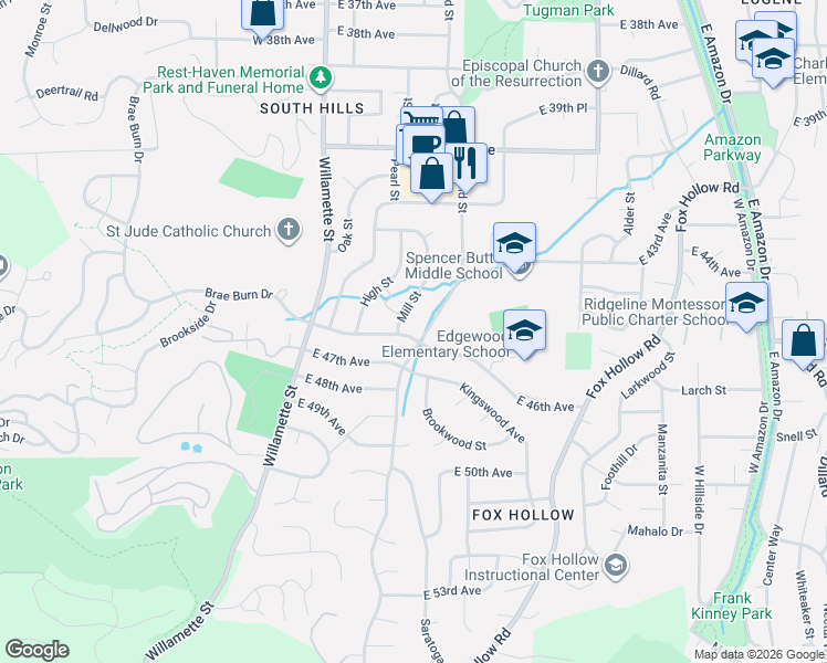 map of restaurants, bars, coffee shops, grocery stores, and more near 4490 Donald Street in Eugene