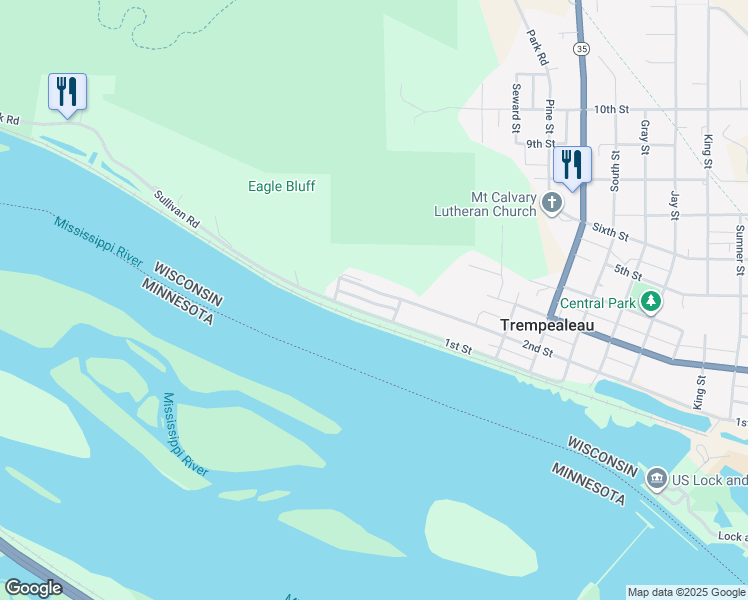 map of restaurants, bars, coffee shops, grocery stores, and more near 24878 2nd Street in Trempealeau
