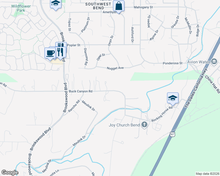 map of restaurants, bars, coffee shops, grocery stores, and more near 19724 Buck Canyon Road in Bend