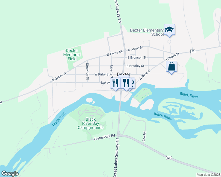 map of restaurants, bars, coffee shops, grocery stores, and more near 214 Lakeview Dr in Dexter