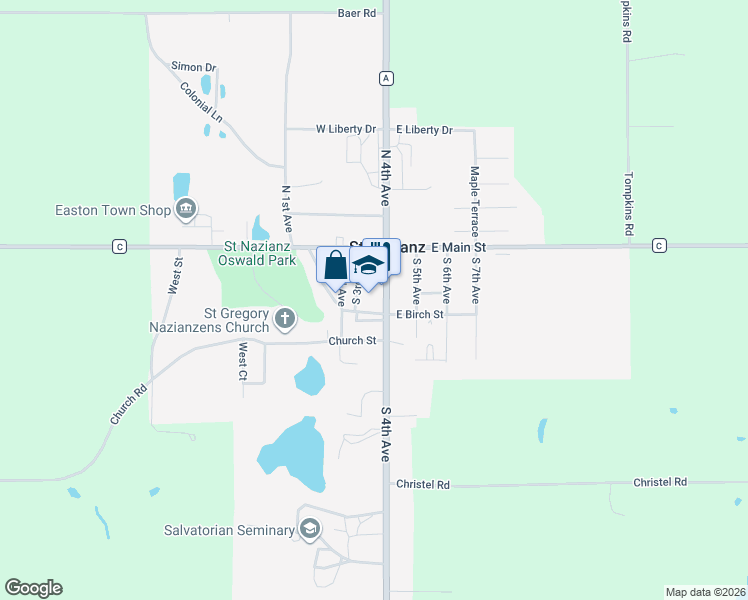 map of restaurants, bars, coffee shops, grocery stores, and more near in Saint Nazianz