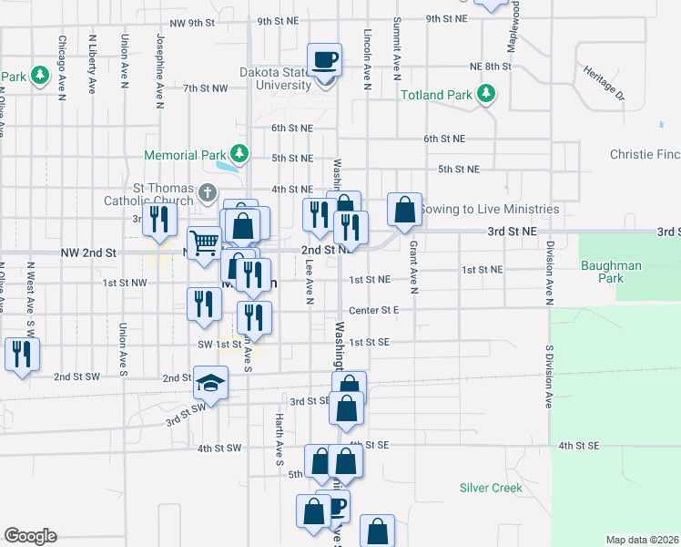 map of restaurants, bars, coffee shops, grocery stores, and more near 222 Washington Avenue North in Madison