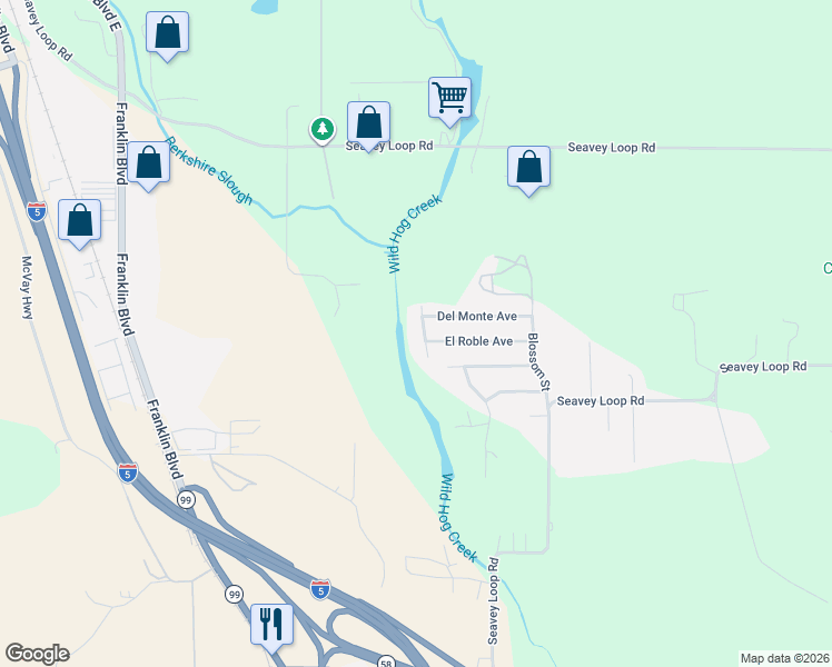 map of restaurants, bars, coffee shops, grocery stores, and more near 86280 Del Rio Street in Eugene