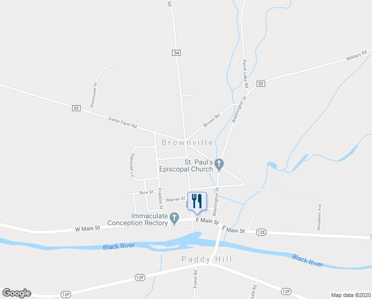 map of restaurants, bars, coffee shops, grocery stores, and more near 311 Brown Boulevard in Watertown