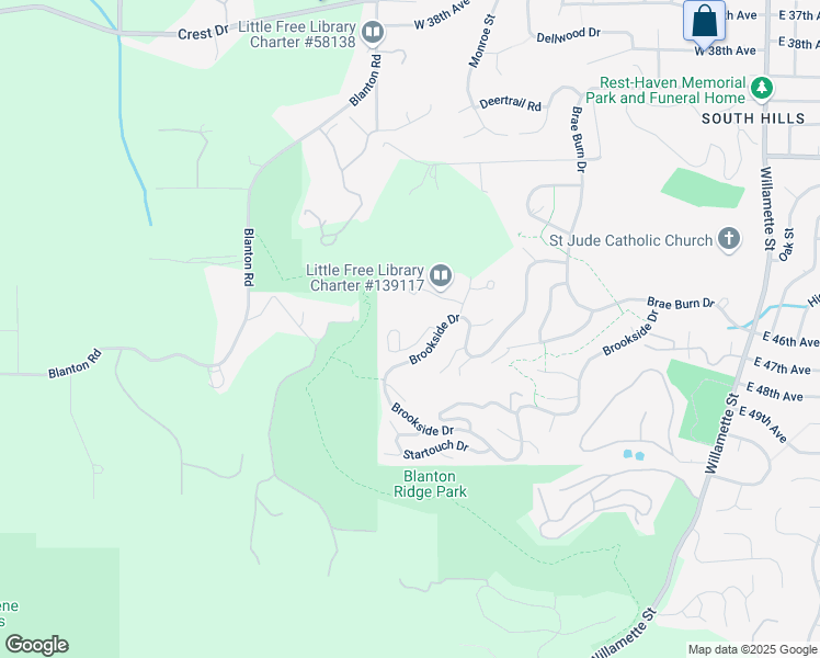 map of restaurants, bars, coffee shops, grocery stores, and more near 782 Brookside Drive in Eugene