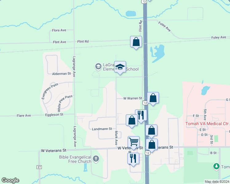 map of restaurants, bars, coffee shops, grocery stores, and more near 1319 Balsam Avenue in Tomah