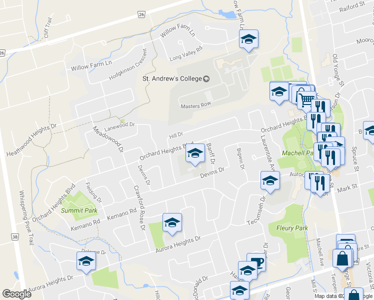 map of restaurants, bars, coffee shops, grocery stores, and more near in Aurora