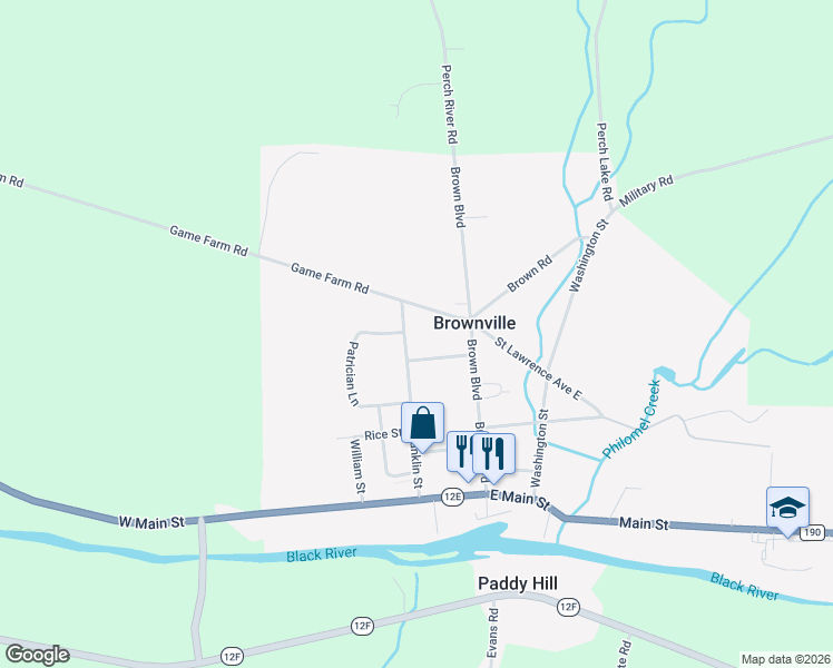 map of restaurants, bars, coffee shops, grocery stores, and more near 310 Franklin Street in Watertown