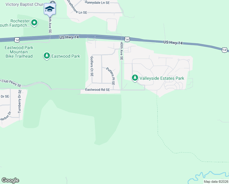 map of restaurants, bars, coffee shops, grocery stores, and more near 3954 Eastwood Road Southeast in Rochester