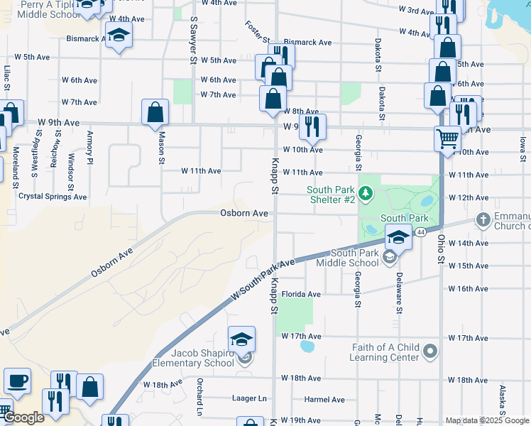 map of restaurants, bars, coffee shops, grocery stores, and more near 1017 Osborn Avenue in Oshkosh
