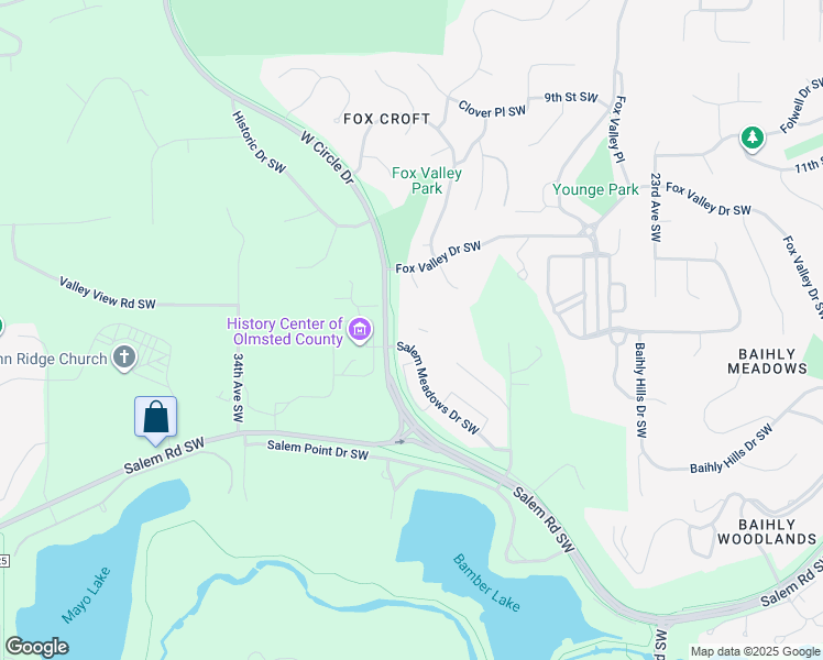 map of restaurants, bars, coffee shops, grocery stores, and more near 3035 Salem Meadows Drive Southwest in Rochester