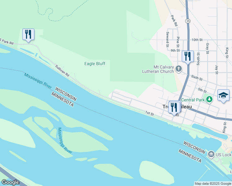 map of restaurants, bars, coffee shops, grocery stores, and more near 24878 2nd Street in Trempealeau
