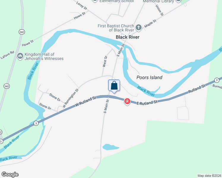 map of restaurants, bars, coffee shops, grocery stores, and more near 161 South Main Street in Black River