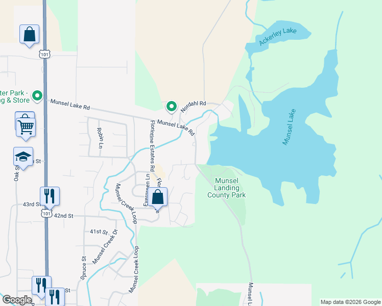 map of restaurants, bars, coffee shops, grocery stores, and more near 87179 Munsel Lake Road in Florence
