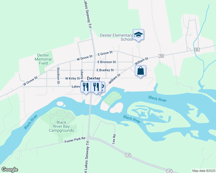 map of restaurants, bars, coffee shops, grocery stores, and more near 216 William Street in Dexter