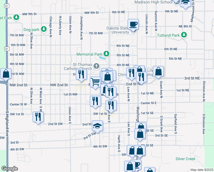map of restaurants, bars, coffee shops, grocery stores, and more near 229 Egan Avenue North in Madison