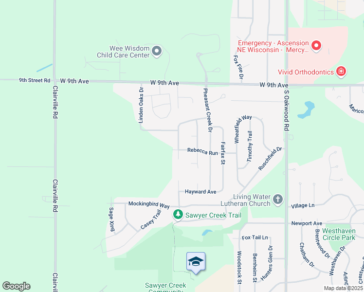 map of restaurants, bars, coffee shops, grocery stores, and more near 1280 Heidi Haven Drive in Oshkosh