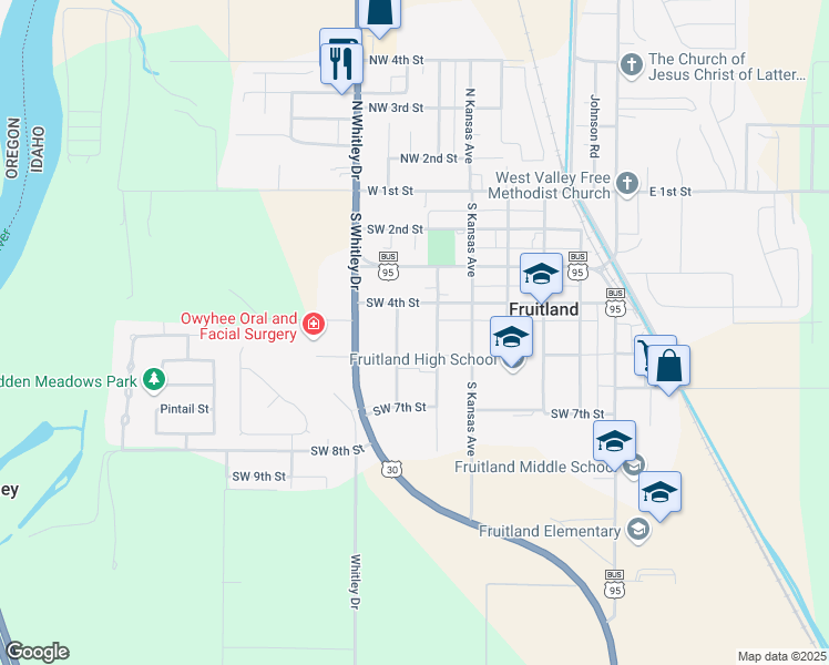 map of restaurants, bars, coffee shops, grocery stores, and more near 419 South Colorado Avenue in Fruitland