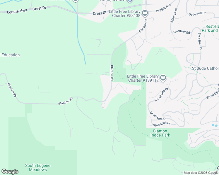 map of restaurants, bars, coffee shops, grocery stores, and more near 55 Ridgewood Drive in Eugene