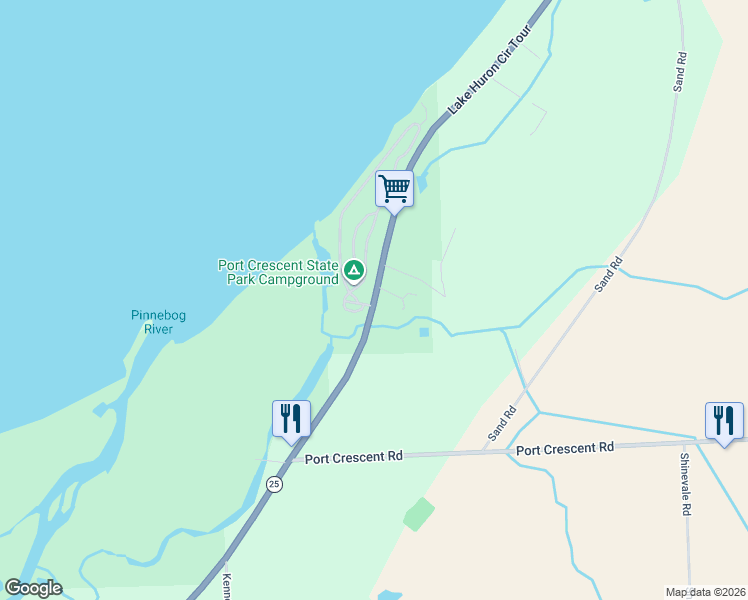 map of restaurants, bars, coffee shops, grocery stores, and more near 1890 Port Austin Road in Port Austin
