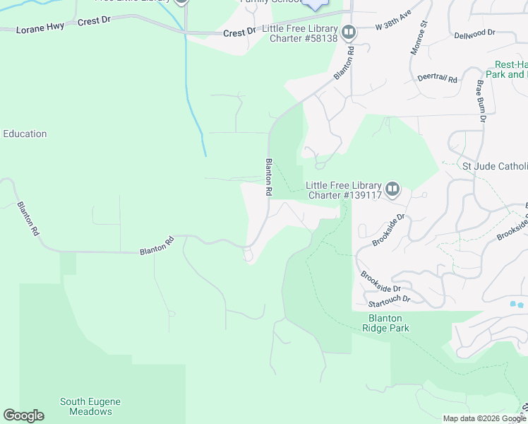 map of restaurants, bars, coffee shops, grocery stores, and more near 55 Ridgewood Drive in Eugene