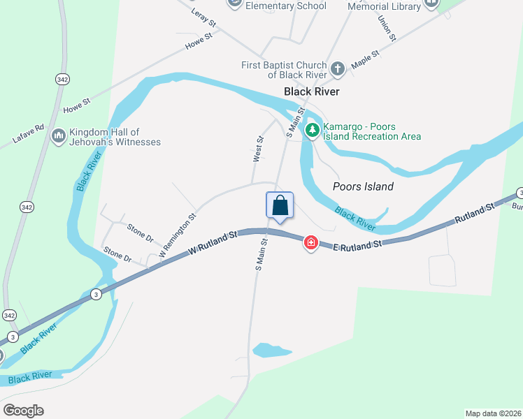 map of restaurants, bars, coffee shops, grocery stores, and more near 161 South Main Street in Black River