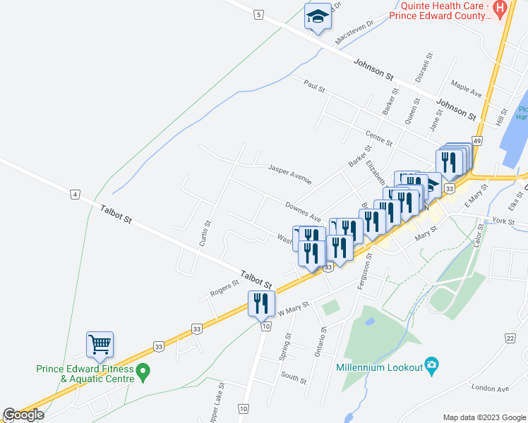 map of restaurants, bars, coffee shops, grocery stores, and more near 6 Simeon Street in Prince Edward