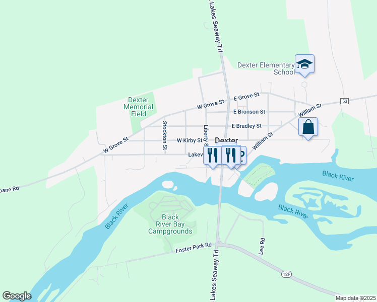 map of restaurants, bars, coffee shops, grocery stores, and more near 214 Lakeview Dr in Dexter