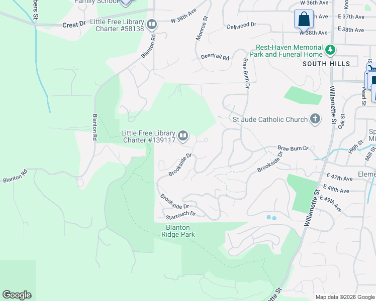 map of restaurants, bars, coffee shops, grocery stores, and more near 710 Pine View Court in Eugene