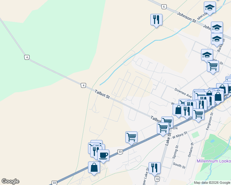 map of restaurants, bars, coffee shops, grocery stores, and more near 17 Markland Avenue in Prince Edward County
