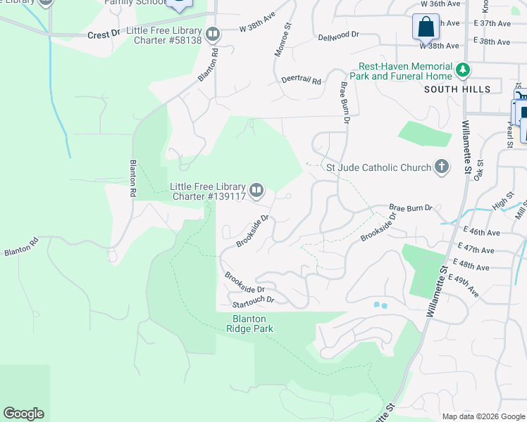 map of restaurants, bars, coffee shops, grocery stores, and more near 710 Pine View Court in Eugene