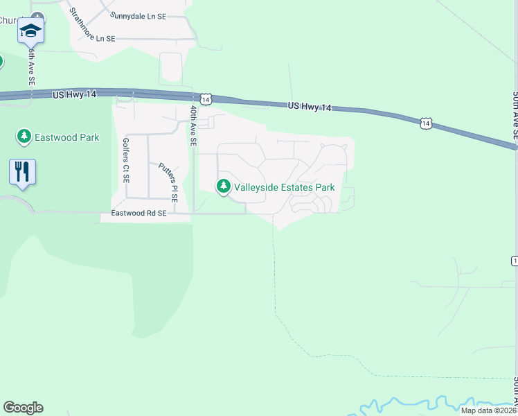 map of restaurants, bars, coffee shops, grocery stores, and more near 4287 Trumpeter Drive South East in Rochester