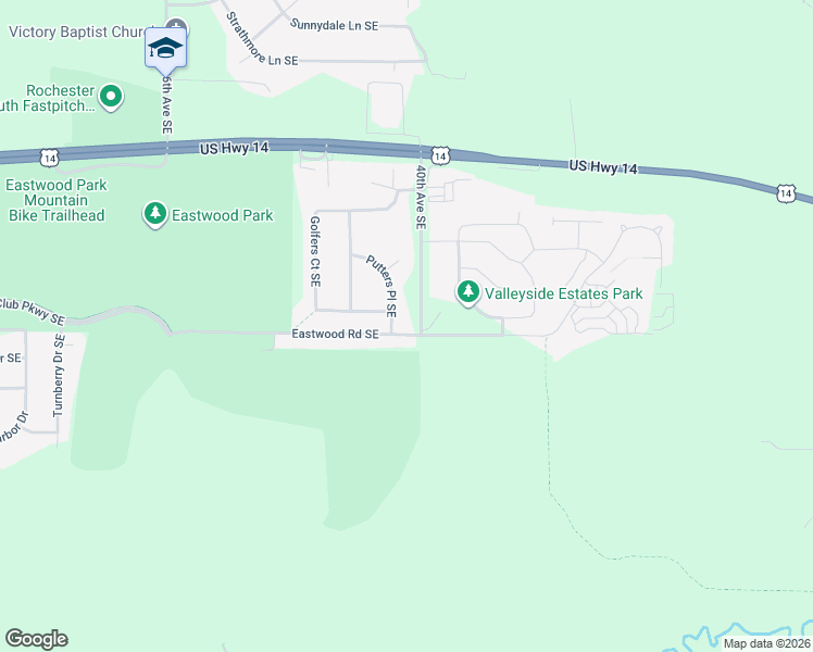 map of restaurants, bars, coffee shops, grocery stores, and more near 3954 Eastwood Road Southeast in Rochester