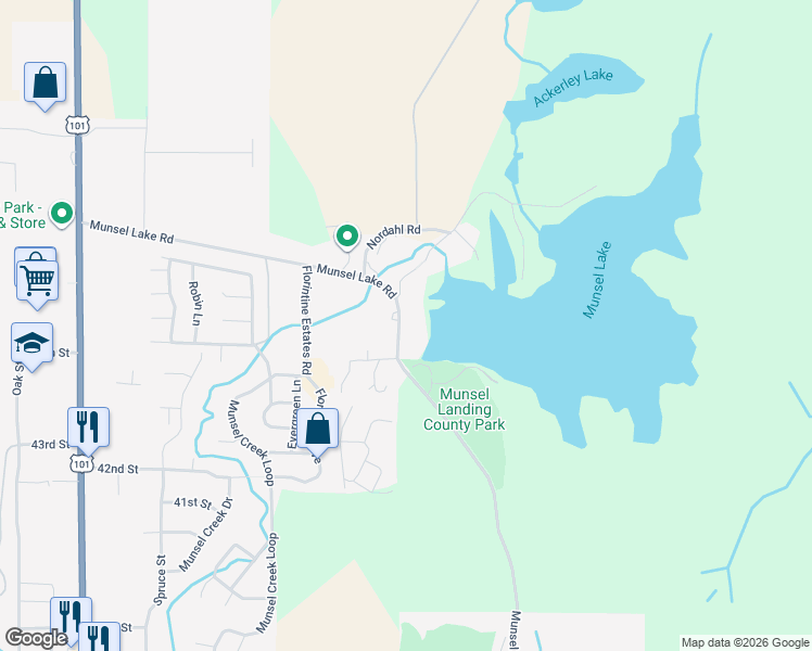 map of restaurants, bars, coffee shops, grocery stores, and more near 87179 Munsel Lake Road in Florence