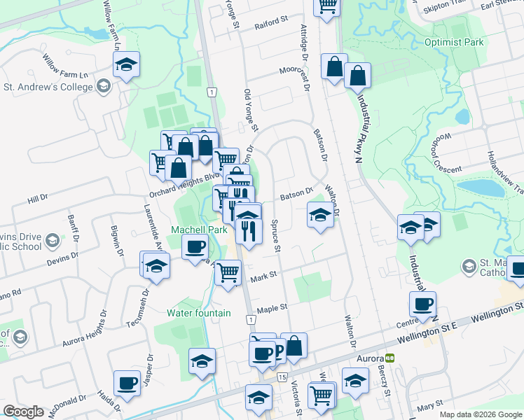 map of restaurants, bars, coffee shops, grocery stores, and more near 56 Valhalla Court in Aurora