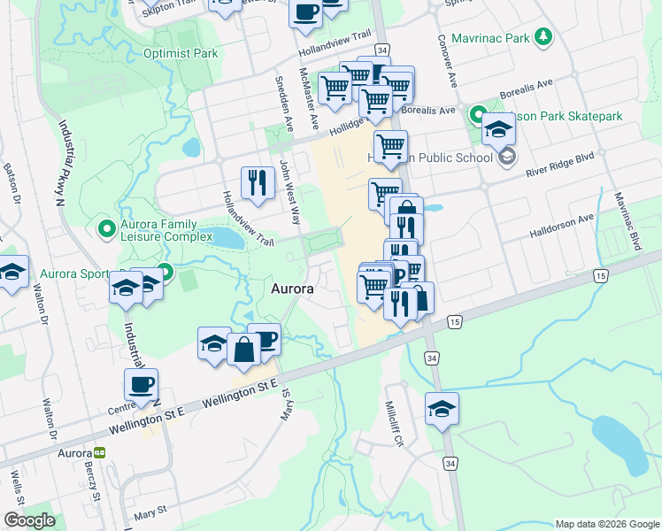 map of restaurants, bars, coffee shops, grocery stores, and more near 72 Wyatt Lane in Aurora