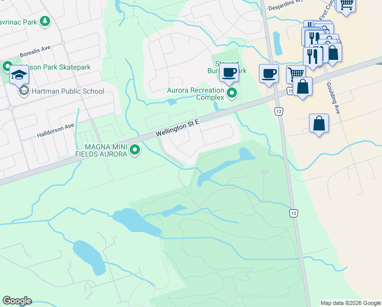 map of restaurants, bars, coffee shops, grocery stores, and more near 143 Botelho Circle in Aurora