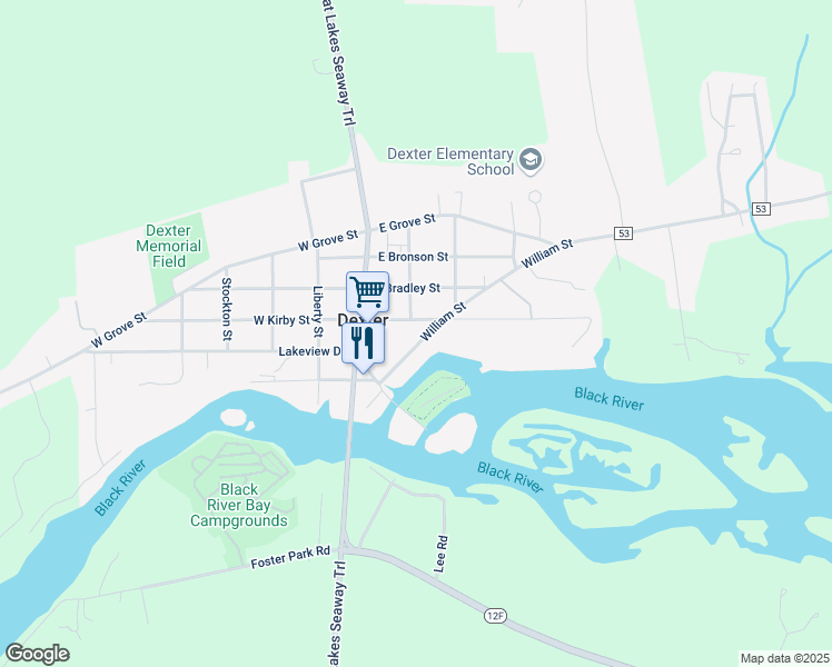 map of restaurants, bars, coffee shops, grocery stores, and more near 216 William Street in Dexter